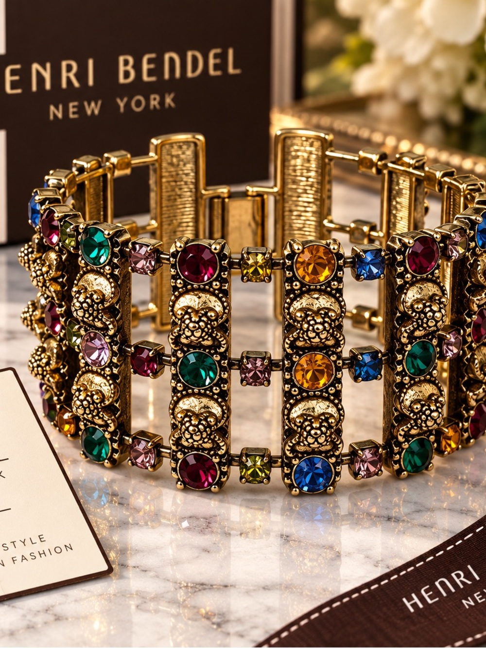 henri bendel Gold Multi-Gemstone Stretch Bracelet